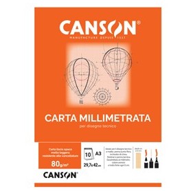 BLOCCO CARTA OPACA MILLIMETRATA 297X420MM 10FG 80GR CANSON - C200005824