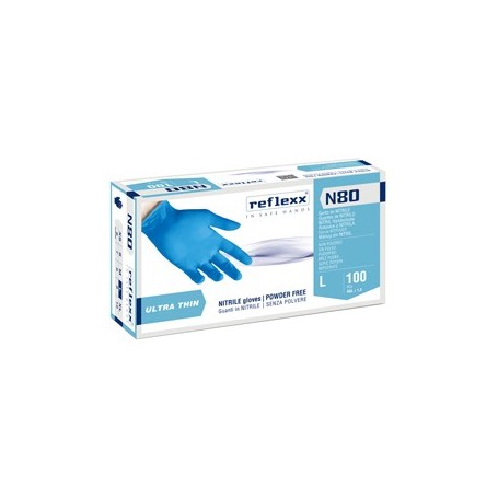CONF 100 GUANTI IN NITRILE ULTRASOTTILI N80B TAGLIA L AZZURRO REFLEXX - N80B/L