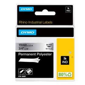 NASTRO POLIESTERE PERMANENTE 19MM X 5.5MT NERO SU METALLO 18487 RHINO - S0718200