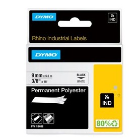 NASTRO POLIESTERE PERMANENTE 9MM X 5.5MT NERO SU BIANCO 18482 RHINO - S0718240