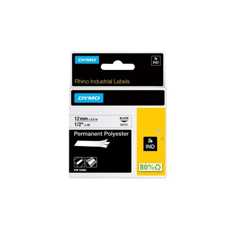 NASTRO POLIESTERE PERMANENTE 12MM X 5.5MT NERO SU BIANCO 18483 RHINO - S0718210