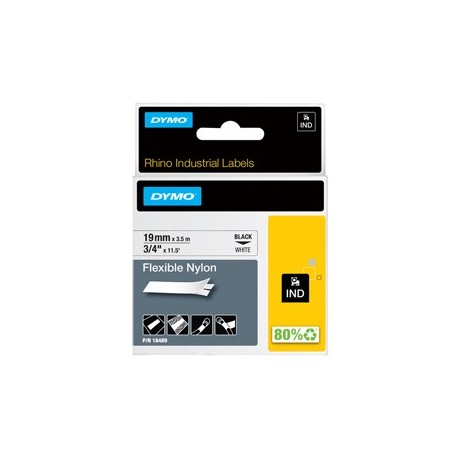 NASTRO NYLON FLESSIBILE 19MM X 3.5MT NERO SU BIANCO 18489 RHINO - 18489