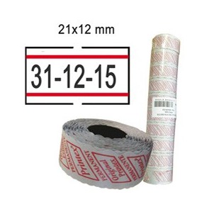 PACK 10 ROTOLI 1000 ETICH. 21X12MM BIANCO REMOV. CON RIGHE ROSSE PRINTEX - 2112RBR6ST