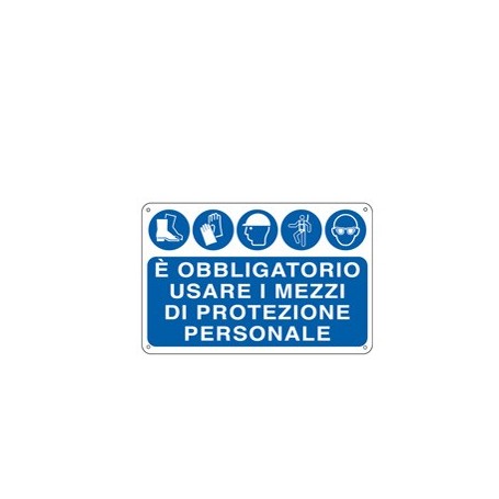 CARTELLO ALLUMINIO 30X20CM 'E' OBBLIGATORIO USARE I MEZZI DI PROTEZ. INDIVID.' - E3127