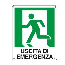 CARTELLO ALLUMINIO 25X31CM 'USCITA DI EMERGENZA A SX' - E20105X