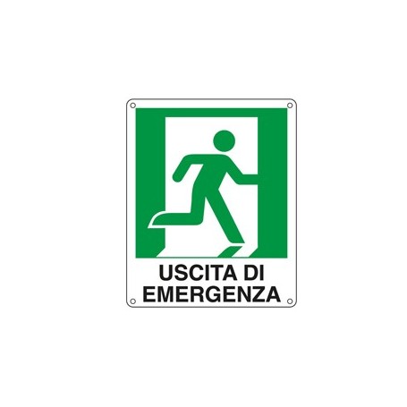 CARTELLO ALLUMINIO 25X31CM 'USCITA DI EMERGENZA A DX' - E20106X