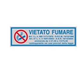 TARGHETTA ADESIVA 165X50MM VIETATO FUMARE CON NORMATIVA - 96701